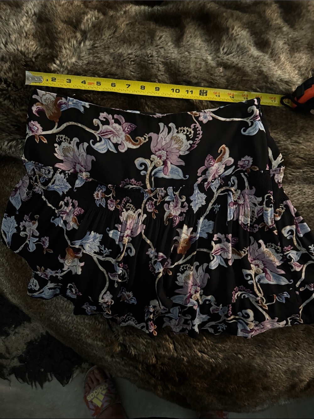 White House Black Market Black Floral Tiered Mini Skirt